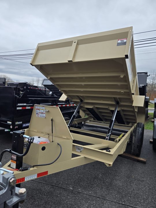 New 7 x 14 B-WISE LE Series Low Profile Dump Trailer, 14K Dual-Ram **Desert Tan, 7 GA Floor, Ramps, Dual-Acting Gate, D-Rings