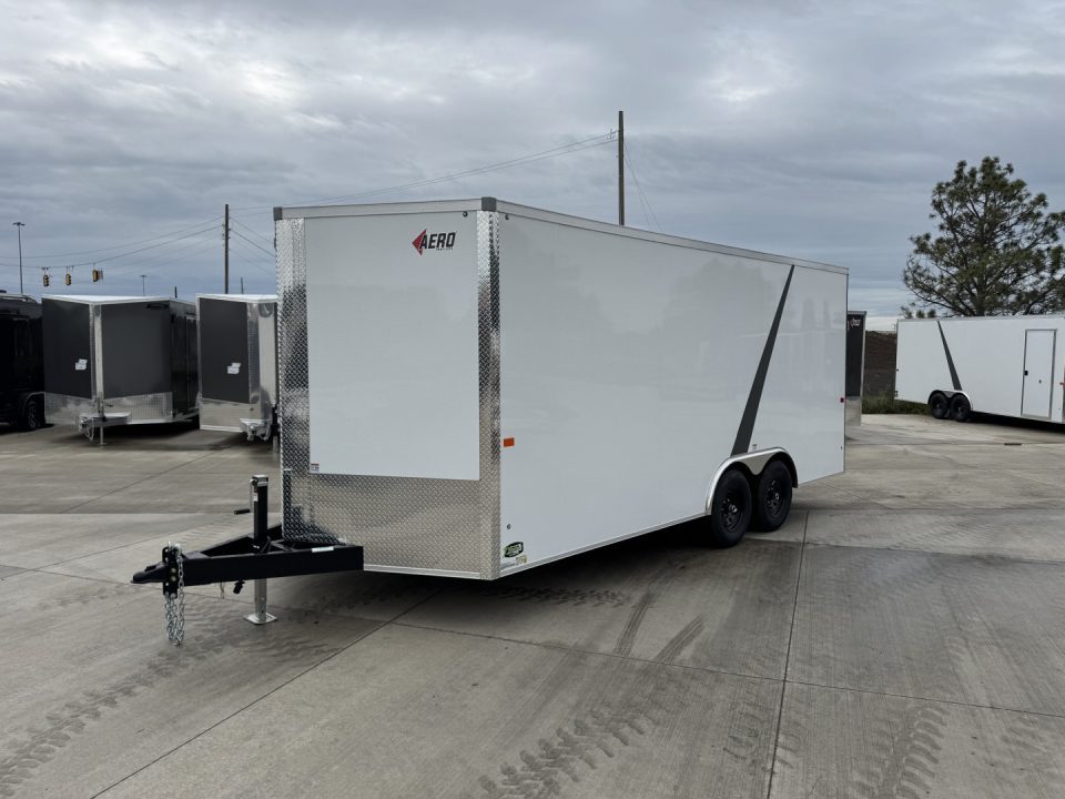 New 2026 AERO 8.5x18 +2’V, 7’ TALL, WHITE Interior, QUALITY Enclosed Rear Ramp Car Hauler Cargo Trailer