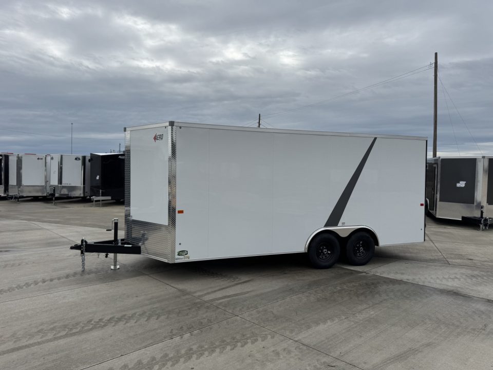 New 2026 AERO 8.5x18 +2’V, 7’ TALL, WHITE Interior, QUALITY Enclosed Rear Ramp Car Hauler Cargo Trailer