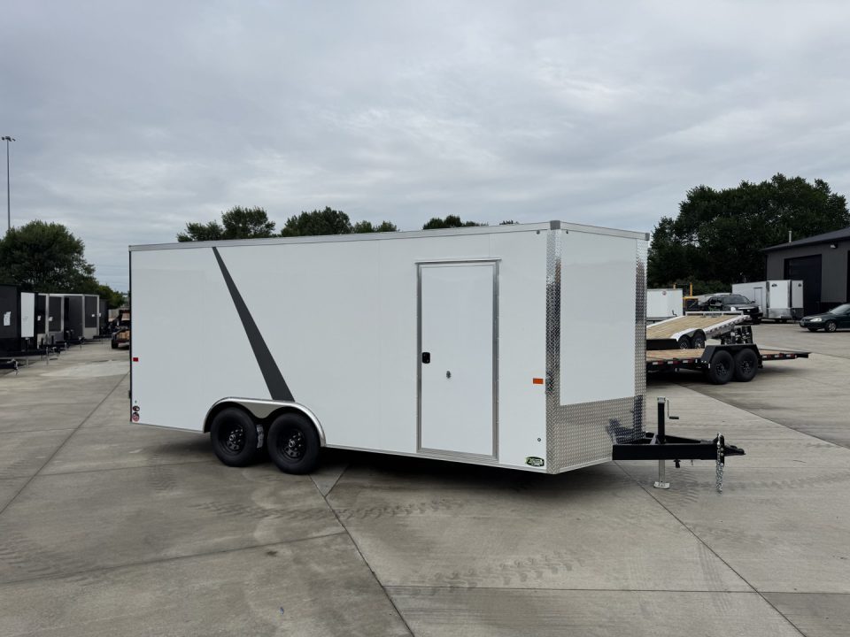 New 2026 AERO 8.5x18 +2’V, 7’ TALL, WHITE Interior, QUALITY Enclosed Rear Ramp Car Hauler Cargo Trailer