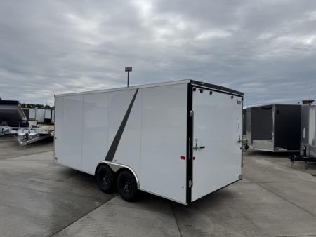 New 2026 AERO 8.5x18 +2’V, 7’ TALL, WHITE Interior, QUALITY Enclosed Rear Ramp Car Hauler Cargo Trailer