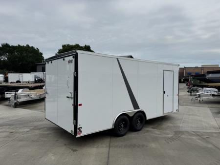 New 2026 AERO 8.5x18 +2’V, 7’ TALL, WHITE Interior, QUALITY Enclosed Rear Ramp Car Hauler Cargo Trailer