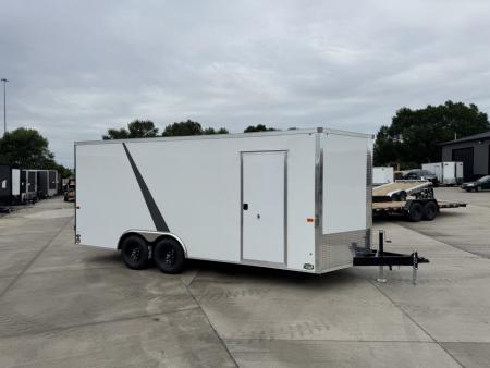 New 2026 AERO 8.5x18 +2’V, 7’ TALL, WHITE Interior, QUALITY Enclosed Rear Ramp Car Hauler Cargo Trailer