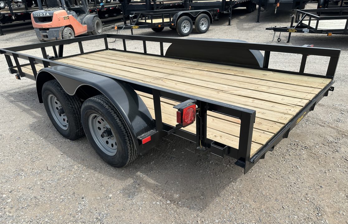 New 2026 Road Boss 77"x14' Tandem Axle Bumper Pull with Slide in Ramps Utility Trailer