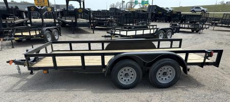 New 2026 Road Boss 77"x14' Tandem Axle Bumper Pull with Slide in Ramps Utility Trailer