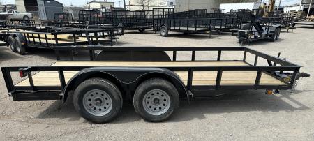 New 2026 Road Boss 77"x14' Tandem Axle Bumper Pull with Slide in Ramps Utility Trailer