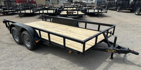 New 2026 Road Boss 77"x14' Tandem Axle Bumper Pull with Slide in Ramps Utility Trailer