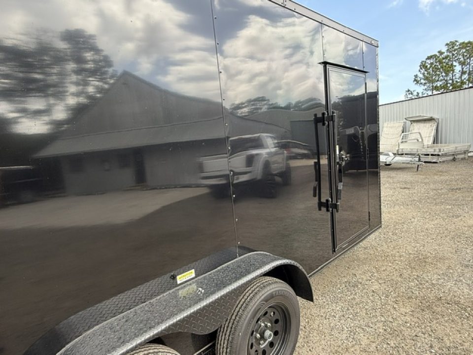 Used 2025 Trailer Source Manufacturing LLC 7x16 Enclosed Black Trailer – 7K GVWR, Brakes, Bar Locks, Blackout Cargo Trailer