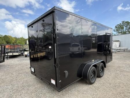 Used 2025 Trailer Source Manufacturing LLC 7x16 Enclosed Black Trailer – 7K GVWR, Brakes, Bar Locks, Blackout Cargo Trailer
