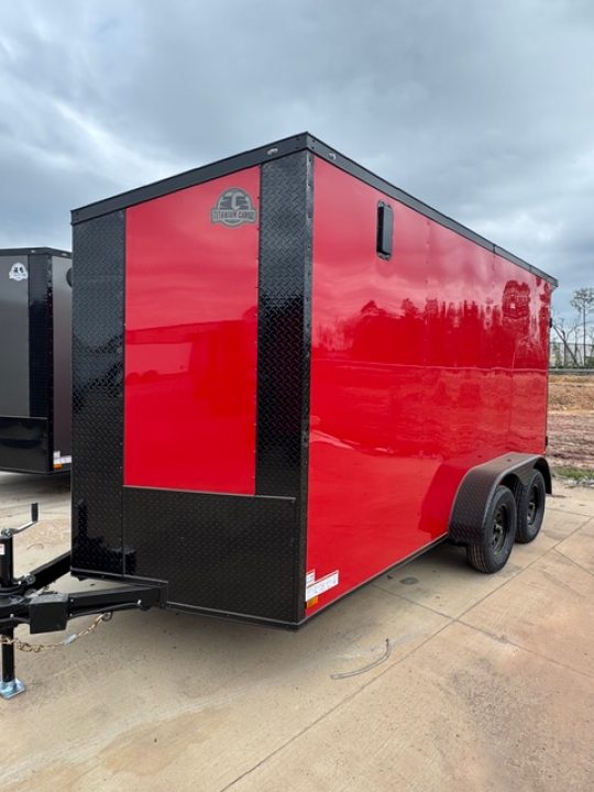 New 2026 Titanium 7x14 TA Cargo / Enclosed Trailer Red Polycore Blackout Package Slanted V-Nose Spoiler