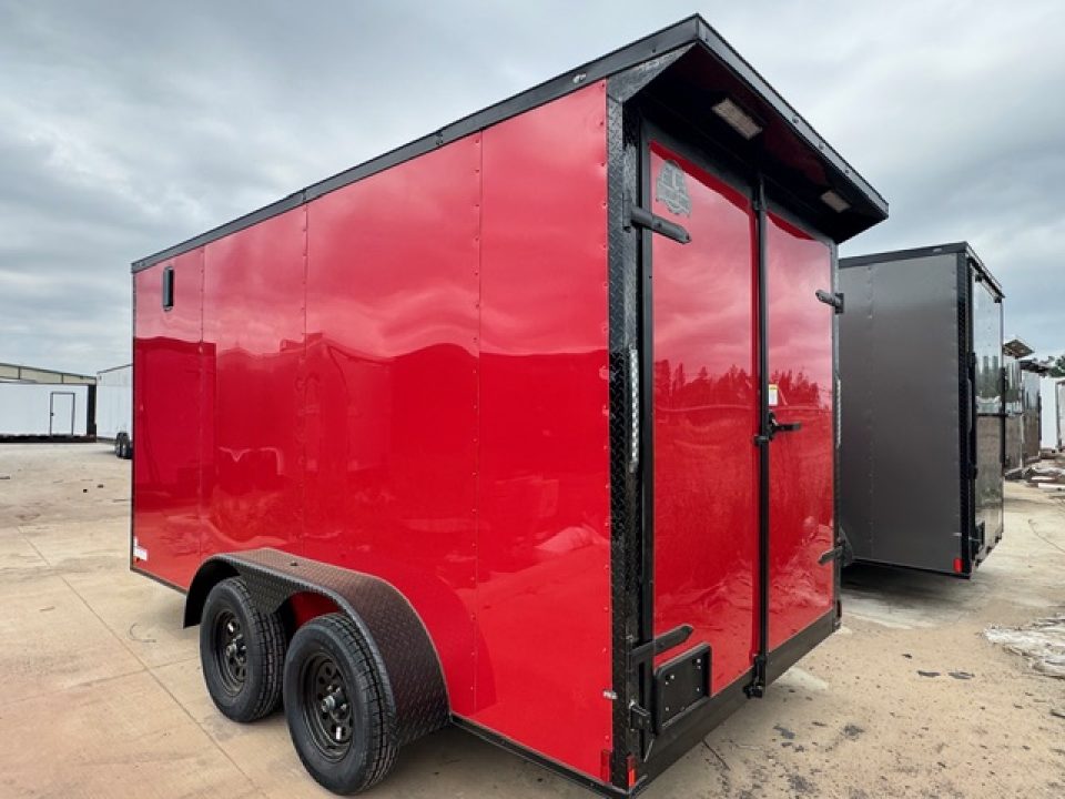 New 2026 Titanium 7x14 TA Cargo / Enclosed Trailer Red Polycore Blackout Package Slanted V-Nose Spoiler