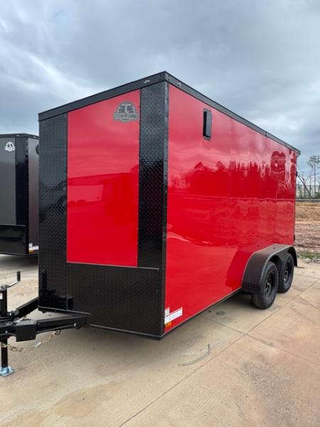 New 2026 Titanium 7x14 TA Cargo / Enclosed Trailer Red Polycore Blackout Package Slanted V-Nose Spoiler