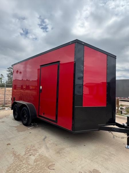 New 2026 Titanium 7x14 TA Cargo / Enclosed Trailer Red Polycore Blackout Package Slanted V-Nose Spoiler