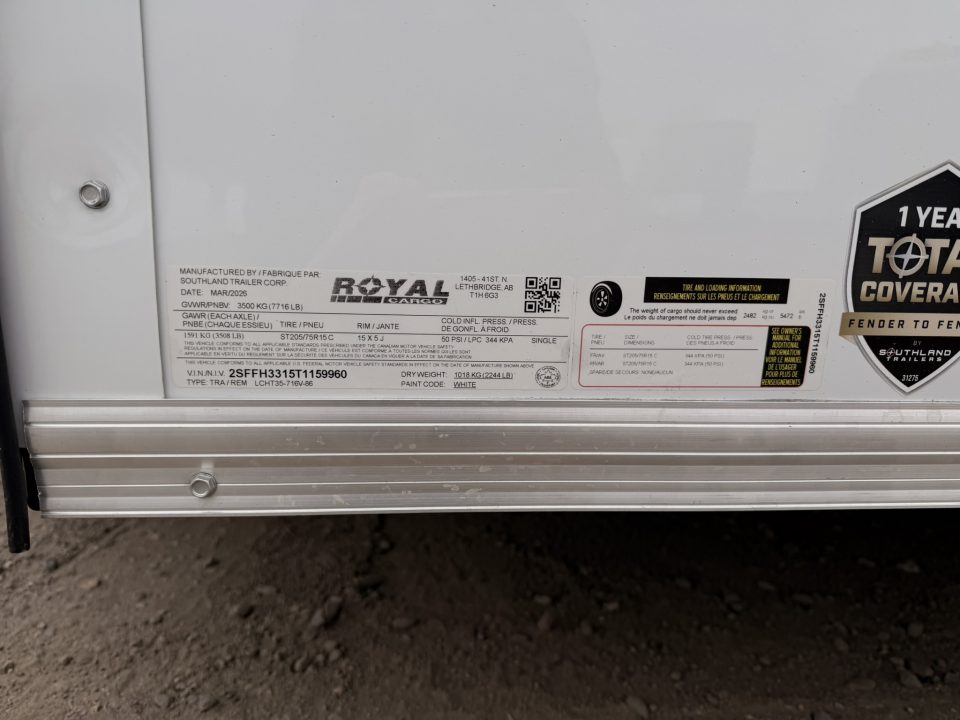 New 2026 Royal Cargo Trailers 7-14-1.5V Enclosed Rear Barn Door 7K GVWR