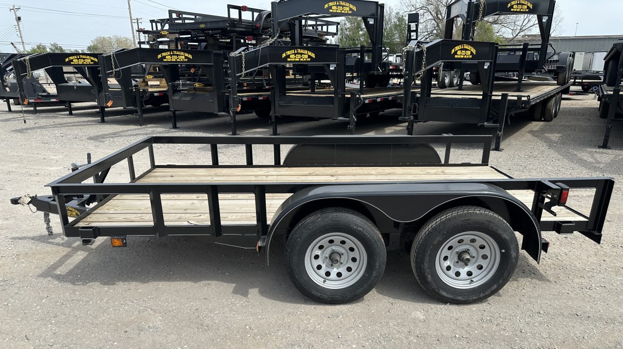 New 2025 Road Boss 77"x12' Tandem Axle Bumper Pull with Slide in Ramps Utility Trailer