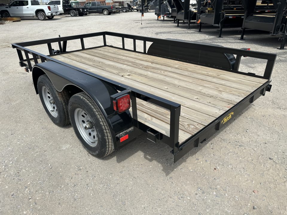 New 2025 Road Boss 77"x12' Tandem Axle Bumper Pull with Slide in Ramps Utility Trailer