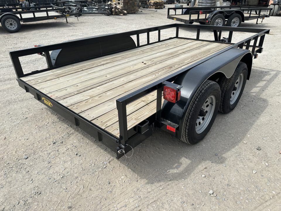 New 2025 Road Boss 77"x12' Tandem Axle Bumper Pull with Slide in Ramps Utility Trailer