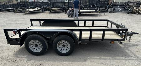 New 2025 Road Boss 77"x12' Tandem Axle Bumper Pull with Slide in Ramps Utility Trailer