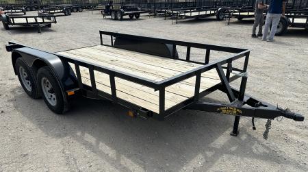 New 2025 Road Boss 77"x12' Tandem Axle Bumper Pull with Slide in Ramps Utility Trailer