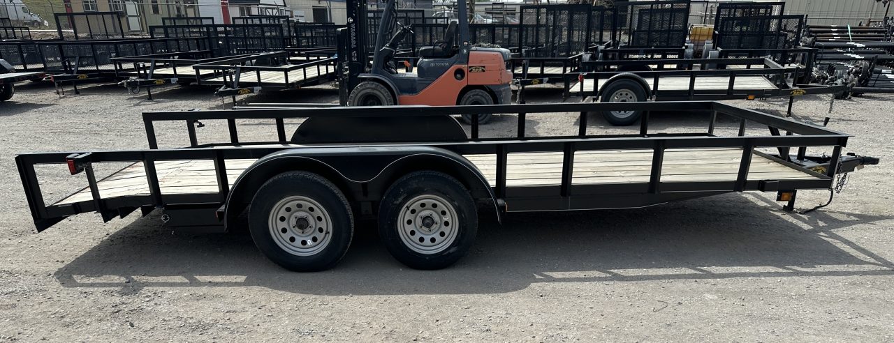 New 2025 Road Boss 83"x18' Tandem Axle Bumper Pull with Slide in Ramps Utility Trailer