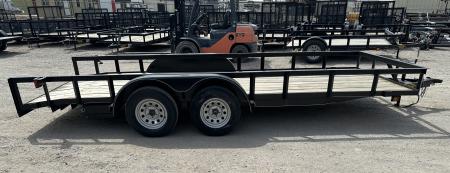 New 2025 Road Boss 83"x18' Tandem Axle Bumper Pull with Slide in Ramps Utility Trailer