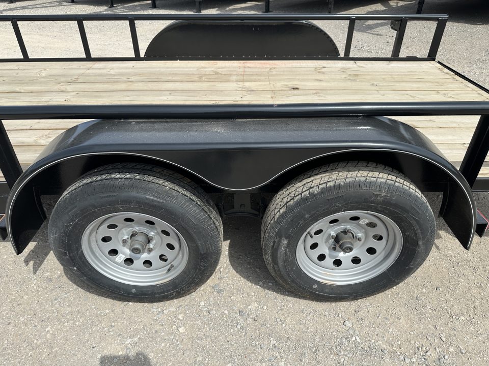 New 2025 Road Boss 77"x14' Tandem Axle Bumper Pull with Slide in Ramps & Pipe Rail Utility Trailer