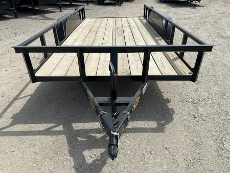 New 2025 Road Boss 77 x14' Tandem Axle Bumper Pull with Slide in Ramps & Pipe Rail Utility Trailer