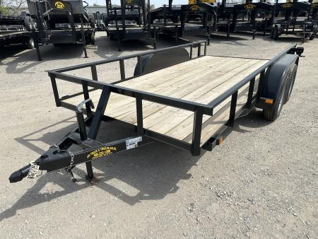 New 2025 Road Boss 77"x14' Tandem Axle Bumper Pull with Slide in Ramps & Pipe Rail Utility Trailer