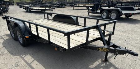 New 2025 Road Boss 77"x14' Tandem Axle Bumper Pull with Slide in Ramps & Pipe Rail Utility Trailer