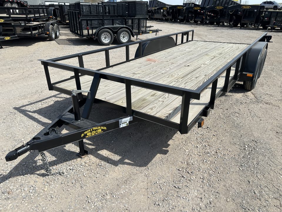 New 2025 Road Boss 83"x18' Tandem Axle Bumper Pull with Slide in Ramps & Pipe Rail Utility Trailer