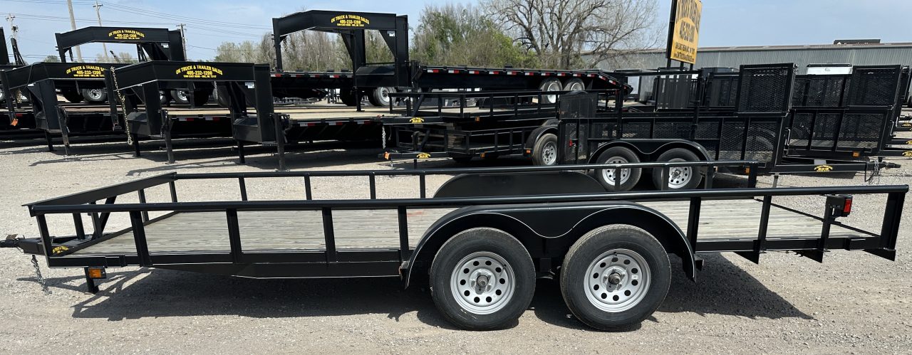 New 2025 Road Boss 83"x18' Tandem Axle Bumper Pull with Slide in Ramps & Pipe Rail Utility Trailer