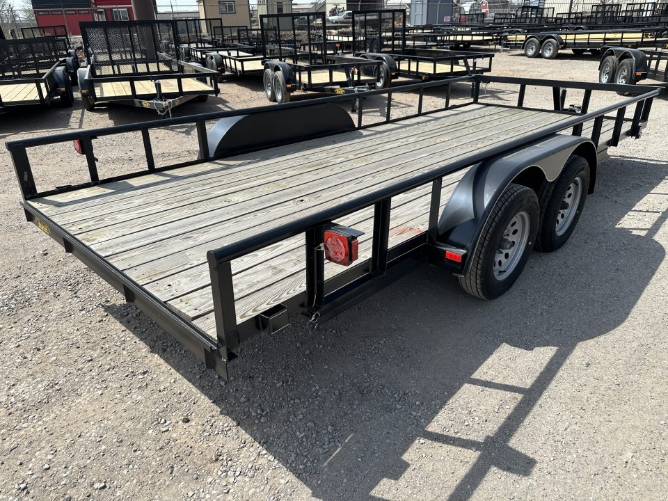 New 2025 Road Boss 83"x18' Tandem Axle Bumper Pull with Slide in Ramps & Pipe Rail Utility Trailer