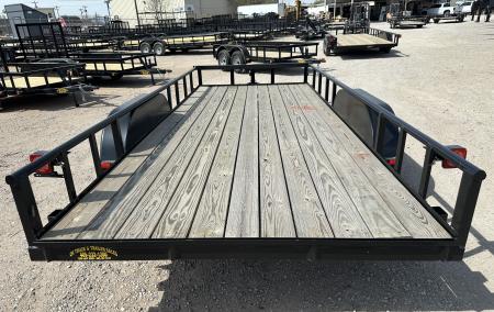 New 2025 Road Boss 83"x18' Tandem Axle Bumper Pull with Slide in Ramps & Pipe Rail Utility Trailer