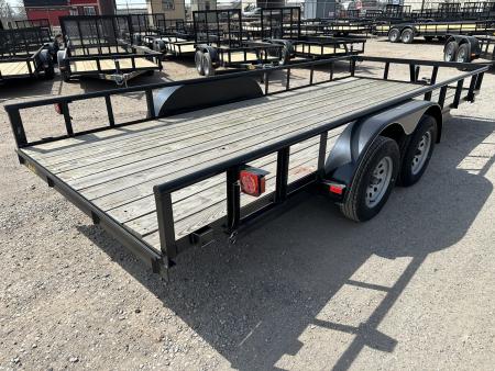 New 2025 Road Boss 83"x18' Tandem Axle Bumper Pull with Slide in Ramps & Pipe Rail Utility Trailer