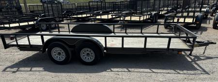 New 2025 Road Boss 83"x18' Tandem Axle Bumper Pull with Slide in Ramps & Pipe Rail Utility Trailer