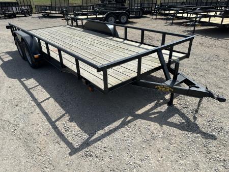 New 2025 Road Boss 83"x18' Tandem Axle Bumper Pull with Slide in Ramps & Pipe Rail Utility Trailer