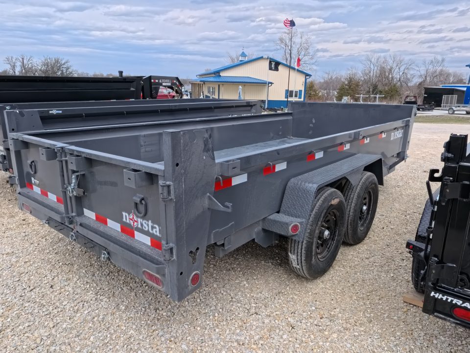 New 2026 Norstar 83 x 16 DCB Dump with 14K GVWR -Slide In Ramps, Scissor Hoist, Double Rear Swing Out Doors - Gray