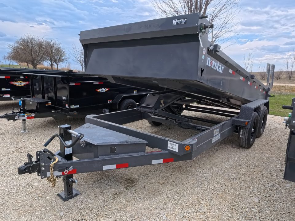 New 2026 Norstar 83 x 16 DCB Dump with 14K GVWR -Slide In Ramps, Scissor Hoist, Double Rear Swing Out Doors - Gray