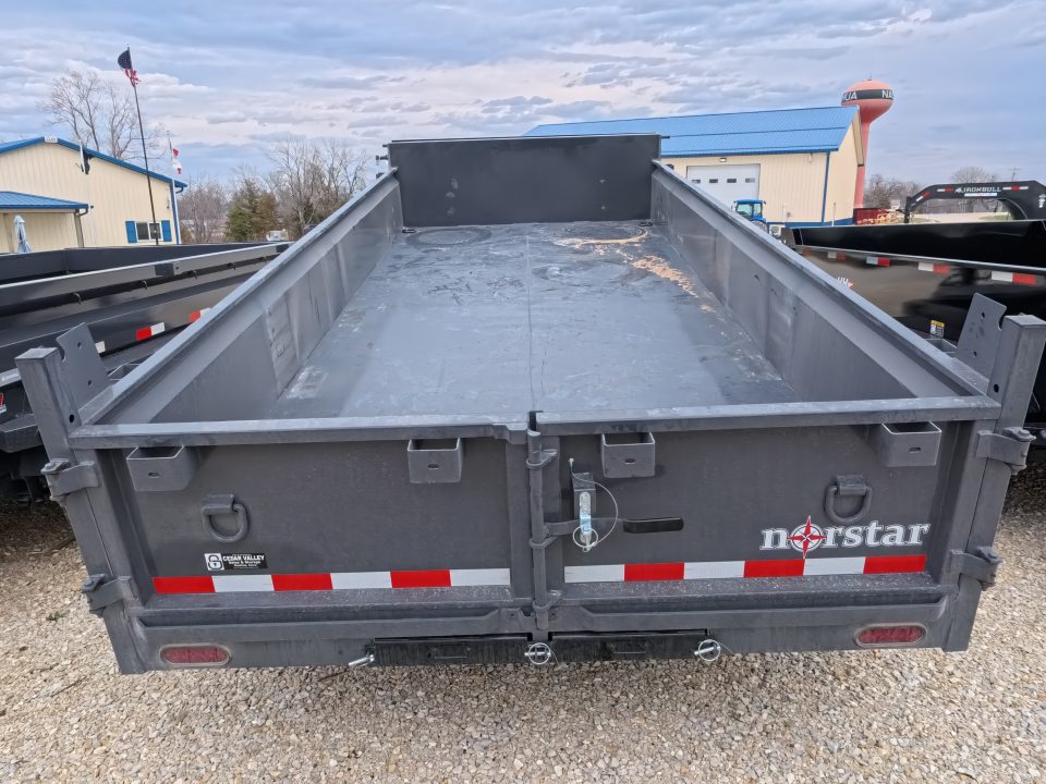 New 2026 Norstar 83 x 16 DCB Dump with 14K GVWR -Slide In Ramps, Scissor Hoist, Double Rear Swing Out Doors - Gray