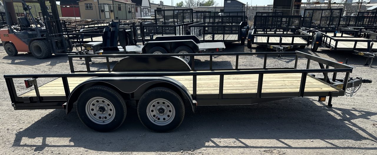 New 2026 Road Boss 83"x16' Tandem Axle Bumper Pull with Slide in Ramps, Pipe Rail & Brakes Utility Trailer