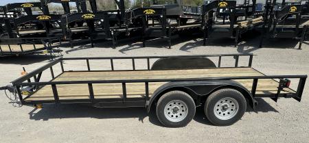 New 2026 Road Boss 83"x16' Tandem Axle Bumper Pull with Slide in Ramps, Pipe Rail & Brakes Utility Trailer