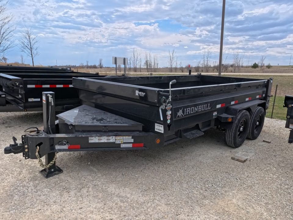 New 2026 Iron Bull 83 x 14 DWB Legendary Reserve Model 14K GVWR, 14 ply Tires, Hydraulic Jack, Scissor Hoist, Aluminum Ramp, Matching Spare, Rear Supports and Solar Charger, Black Dump Trailer