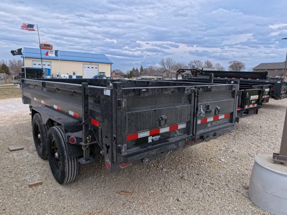 New 2026 Iron Bull 83 x 14 DWB Legendary Reserve Model 14K GVWR, 14 ply Tires, Hydraulic Jack, Scissor Hoist, Aluminum Ramp, Matching Spare, Rear Supports and Solar Charger, Black Dump Trailer