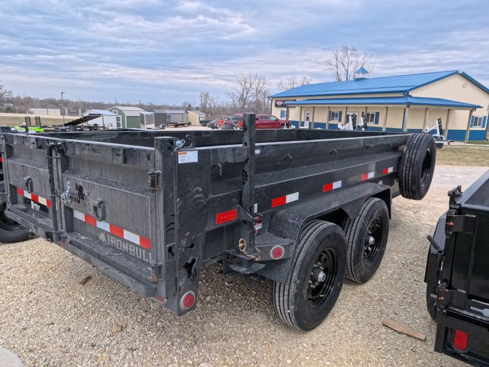 New 2026 Iron Bull 83 x 14 DWB Legendary Reserve Model 14K GVWR, 14 ply Tires, Hydraulic Jack, Scissor Hoist, Aluminum Ramp, Matching Spare, Rear Supports and Solar Charger, Black Dump Trailer