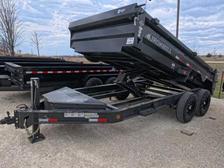 New 2026 Iron Bull 83 x 14 DWB Legendary Reserve Model 14K GVWR, 14 ply Tires, Hydraulic Jack, Scissor Hoist, Aluminum Ramp, Matching Spare, Rear Supports and Solar Charger, Black Dump Trailer