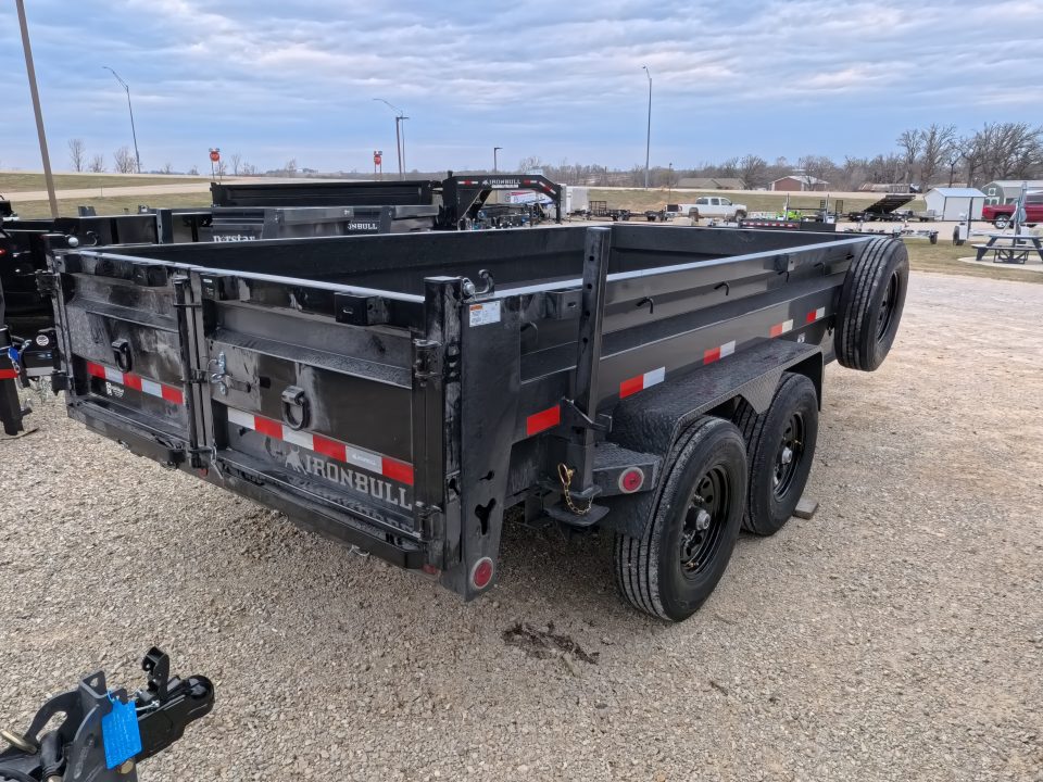 New 2026 Iron Bull 83 x 14 DWB Legendary Reserve Model 14K GVWR, 14 ply Tires, Hydraulic Jack, Scissor Hoist, Aluminum Ramp, Matching Spare, Rear Supports and Solar Charger, Black Dump Trailer