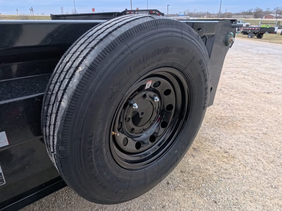 New 2026 Iron Bull 83 x 14 DWB Legendary Reserve Model 14K GVWR, 14 ply Tires, Hydraulic Jack, Scissor Hoist, Aluminum Ramp, Matching Spare, Rear Supports and Solar Charger, Black Dump Trailer