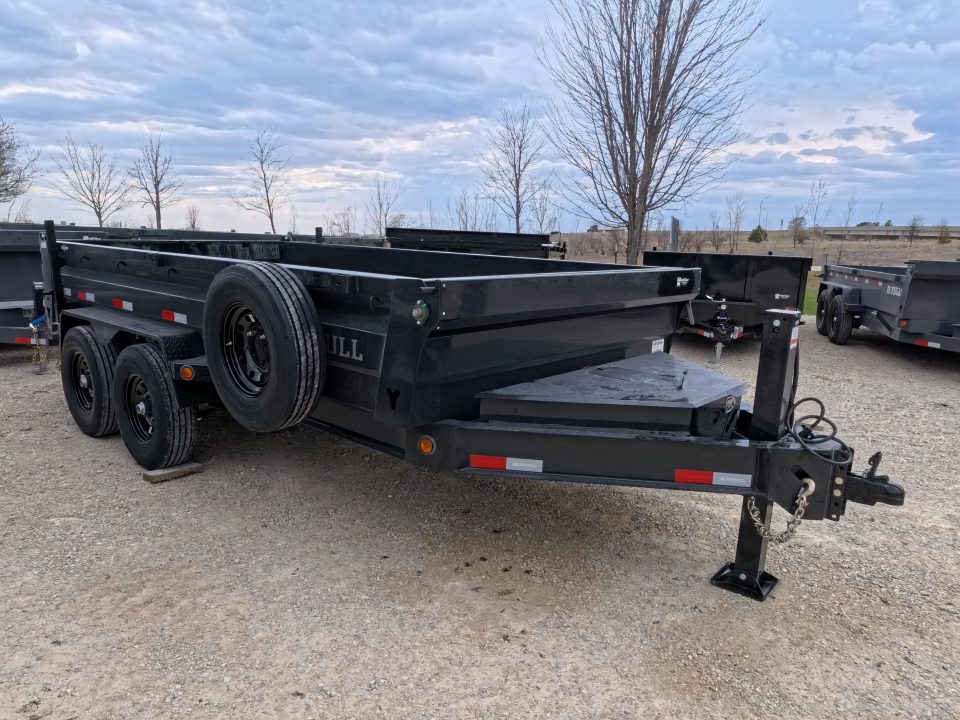 New 2026 Iron Bull 83 x 14 DWB Legendary Reserve Model 14K GVWR, 14 ply Tires, Hydraulic Jack, Scissor Hoist, Aluminum Ramp, Matching Spare, Rear Supports and Solar Charger, Black Dump Trailer