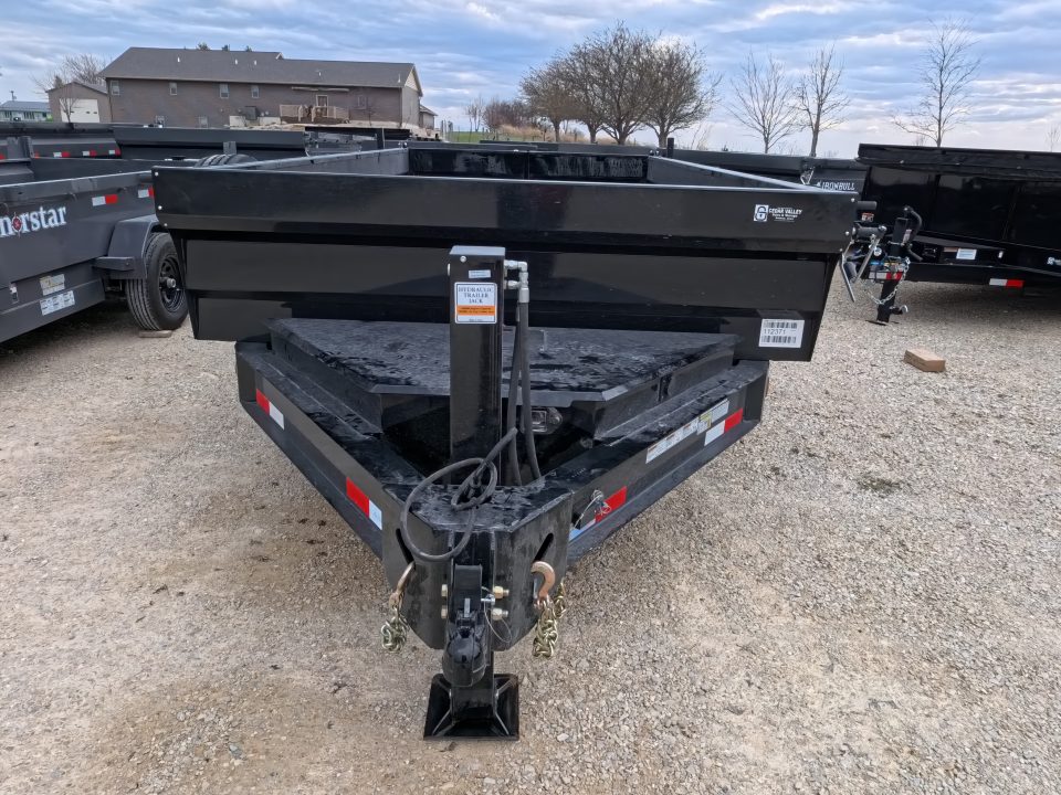 New 2026 Iron Bull 83 x 14 DWB Legendary Reserve Model 14K GVWR, 14 ply Tires, Hydraulic Jack, Scissor Hoist, Aluminum Ramp, Matching Spare, Rear Supports and Solar Charger, Black Dump Trailer