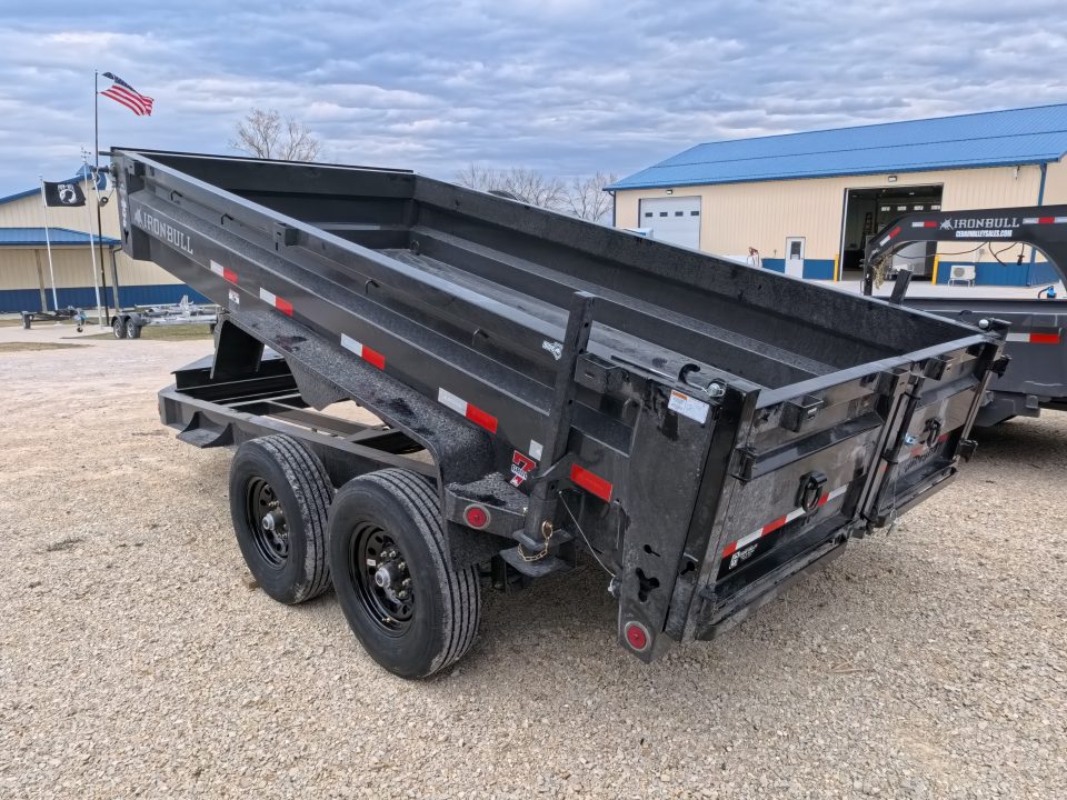 New 2026 Iron Bull 83 x 14 DWB Legendary Reserve Model 14K GVWR, 14 ply Tires, Hydraulic Jack, Scissor Hoist, Aluminum Ramp, Matching Spare, Rear Supports and Solar Charger, Black Dump Trailer